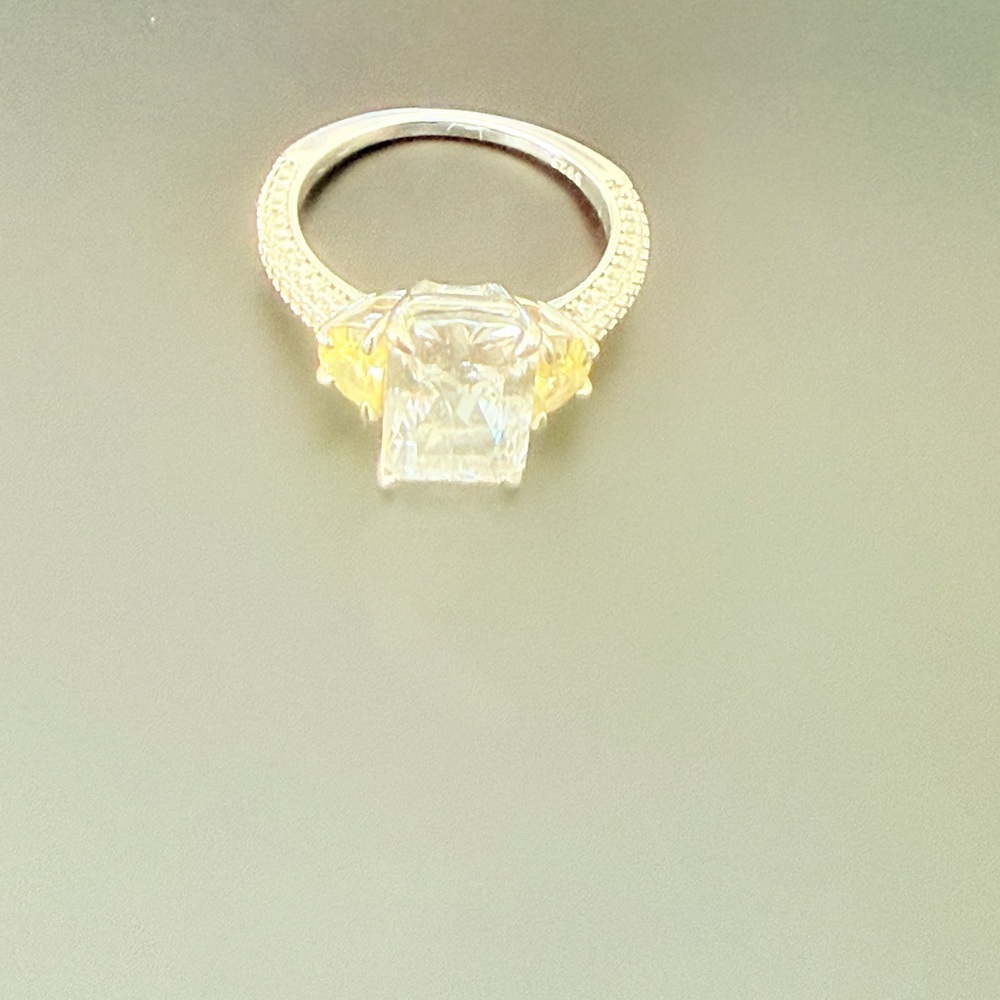 Maxine of Hollywood Silver-Tone Ring with Clear Center and Yellow Accents